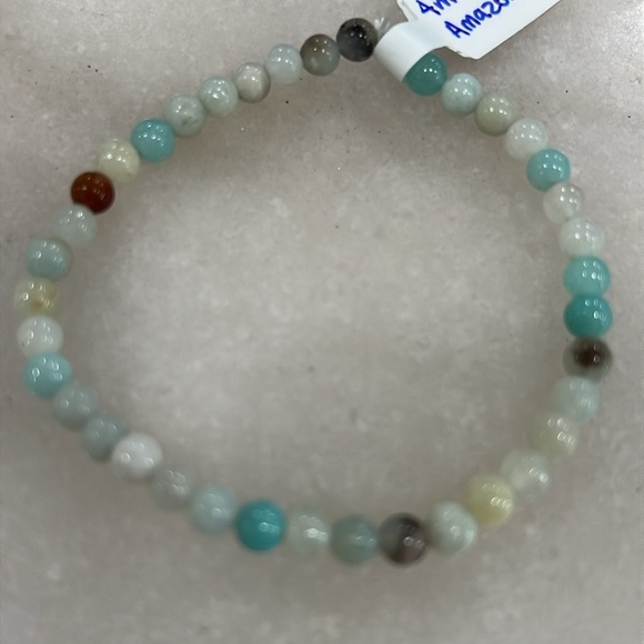 Amazonite 4mm Round Beaded Stretch Bracelet - Picture 4 of 8